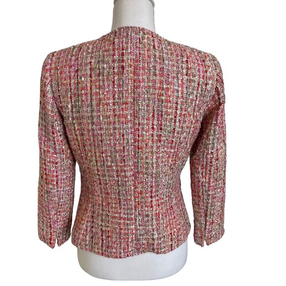 Tahari Arthur S. Levine Jacket Women's Size 2 Pink Multi Boucle Ribbon Fringed - Picture 5 of 11